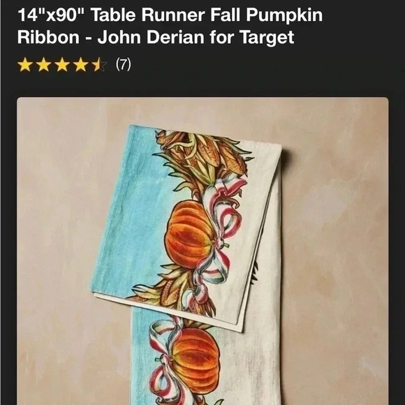 NWT 14"×90" Table Runner Fall Pumpkin Ribbon - John Derian for Target - Picture 4 of 4